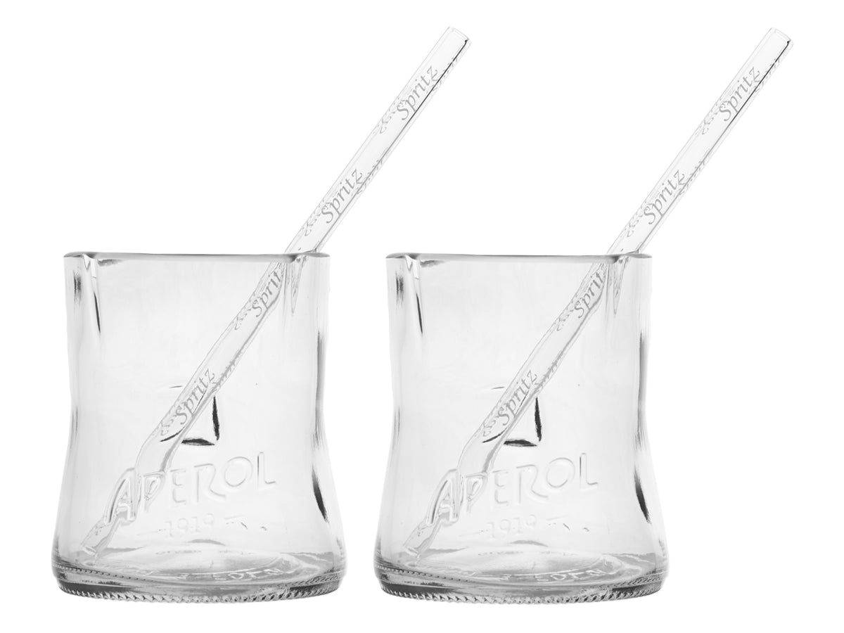 COMBO SPRITZ: 2 Aperol Drinking Glasses 2 Spritz Glass Straws the